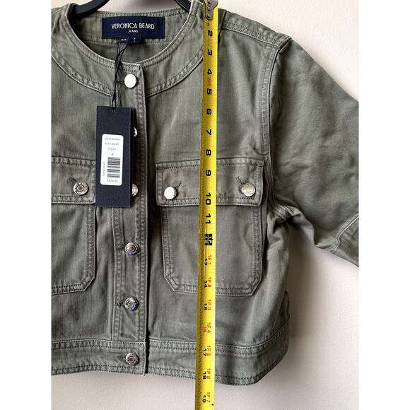 $428 Veronica Beard Elias Green Cotton Jacket Womens Size M Short Sleeve New - Picture 2 of 11